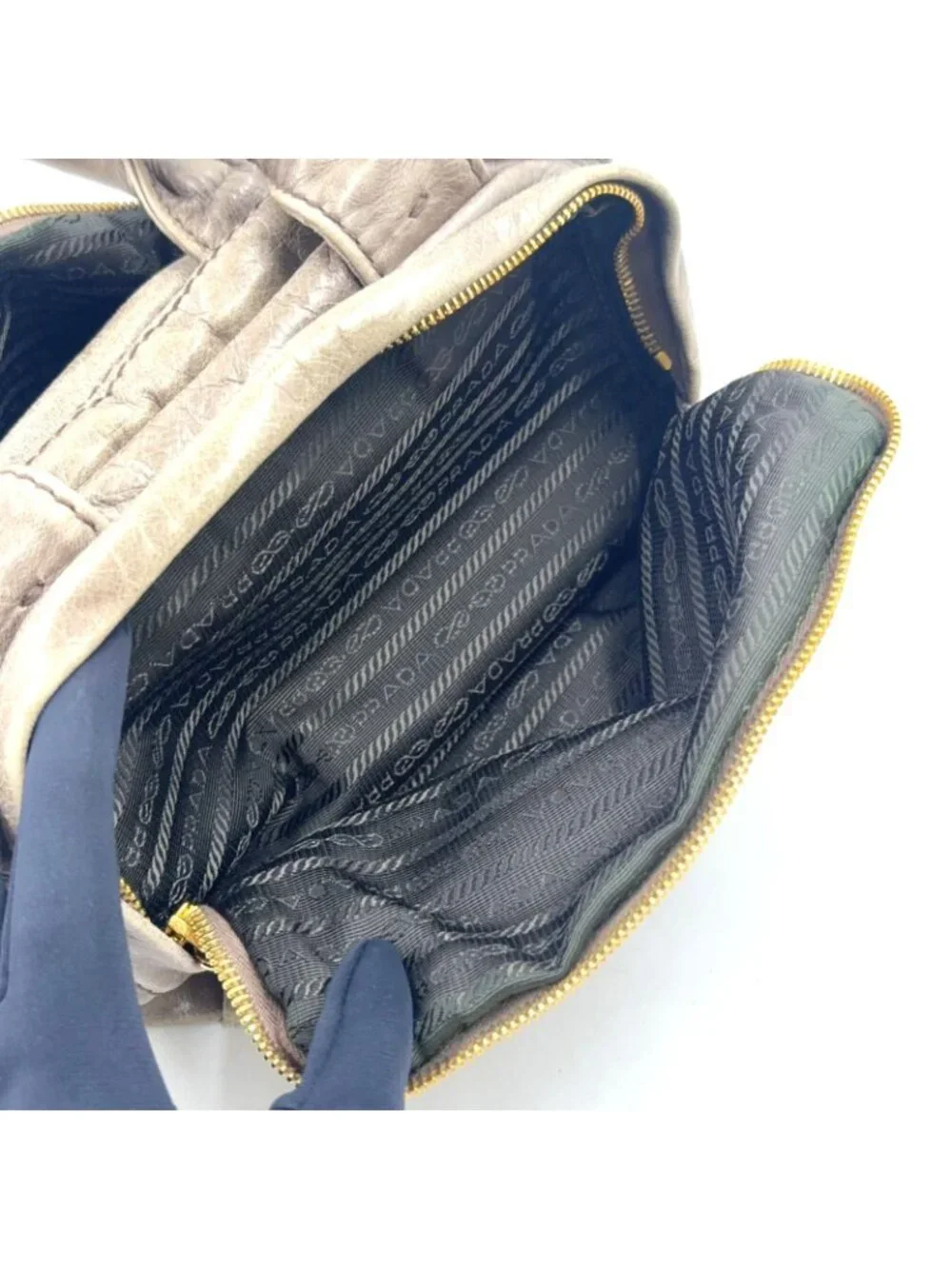 Prada Vitello Shine Bowlet Calf Gray Handbag Gold